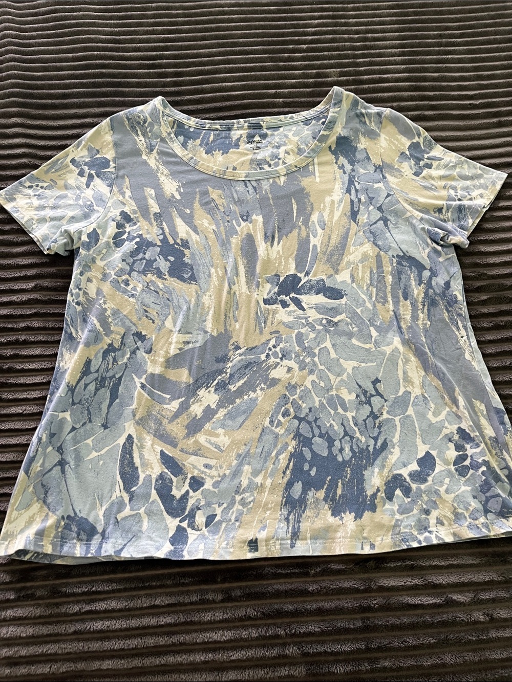 Style & Co. Short-Sleeve Scoop Neck Print Top in Blue and Cream